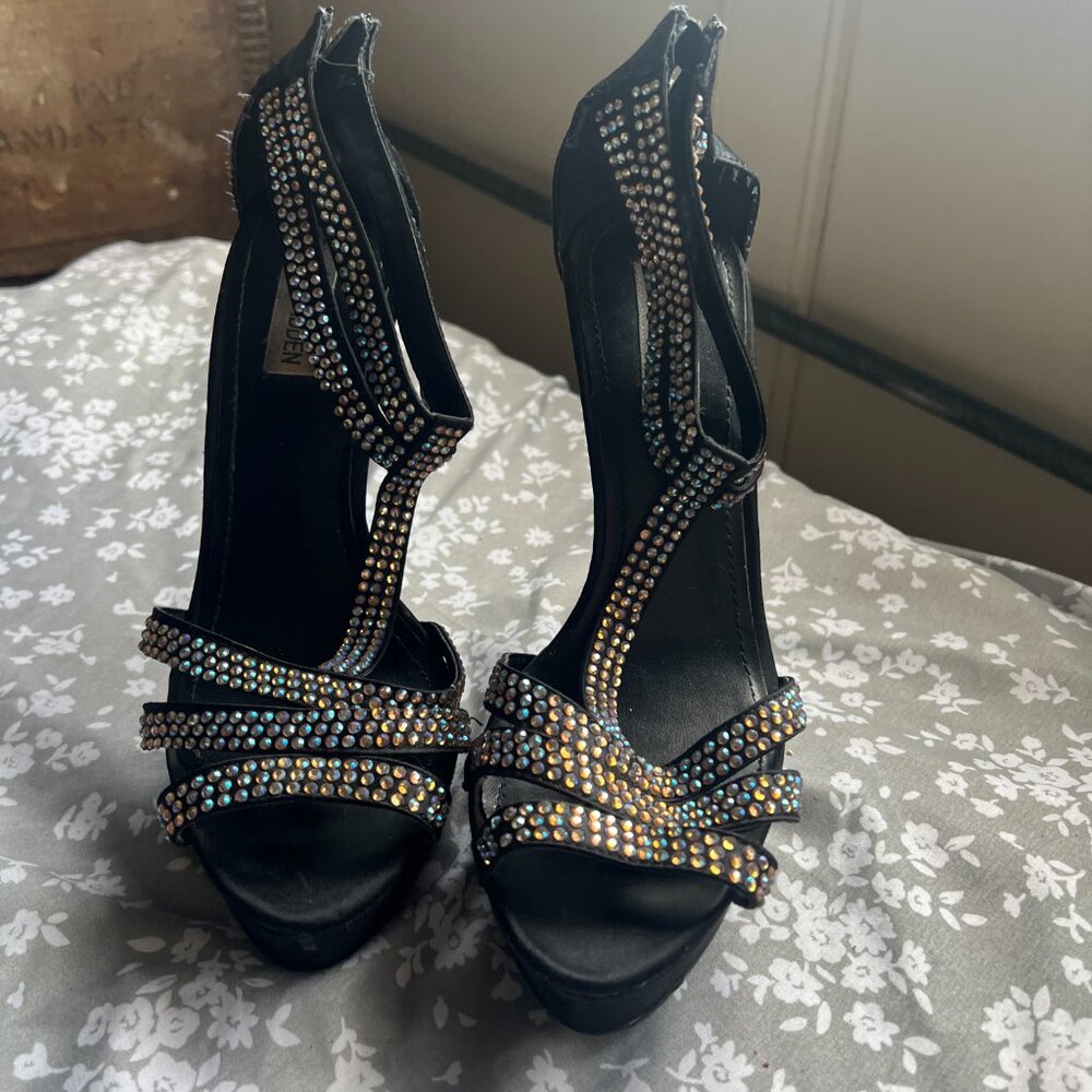 Steve Madden Black Rhinestone Heels - Size 8.5, Classy Formal Party Heels - Picture 4 of 5
